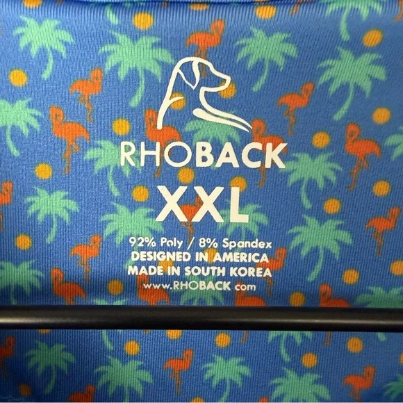 Rhoback Men’s The Snowbird Palm Tree & Flamingos Golf Polo - Picture 3 of 8